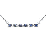 .31ct G SI 14K White Gold Diamond & Blue Sapphire Gemstones Bar Pendant Necklace 18" Long Chain