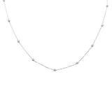 .59ct G SI 14K White Gold Diamond Small Pave Ball Station Necklace 16+2" Ext