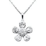 .51ct G SI 14K White Gold Round & Baguette Diamond Flower Pendant Necklace 18" Chain
