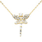 <span style="color:purple">SPECIAL!</span>.23ct G SI 14K Yellow Gold Diamond Round & Baguette Dragonfly Pendant Necklace 16+2" Ext