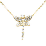 .23ct G SI 14K Yellow Gold Diamond Round & Baguette Dragonfly Pendant Necklace 16+2" Ext