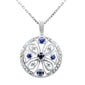 <span style="color:purple">SPECIAL!</span> .51ct G SI 14K White Gold Diamond Blue & Sapphire Gemstone Pendant Necklace 18" Chain