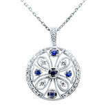 .51ct G SI 14K White Gold Diamond Blue & Sapphire Gemstone Pendant Necklace 18" Chain
