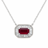 .54ct G SI 14K White Gold Diamond & Ruby Gemstone Pendant Necklace 16+2" Ext