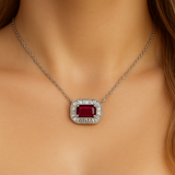 .54ct G SI 14K White Gold Diamond & Ruby Gemstone Pendant Necklace 16+2" Ext