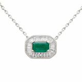 .45ct G SI 14K White Gold Diamond & Emerald Gemstone Pendant Necklace 16+2" Ext