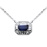.44ct G SI 14K White Gold Diamond & Blue Sapphire Gemstone Pendant Necklace 16+2" Ext