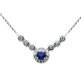 .44ct G SI 14K White Gold Diamond & Blue Sapphire Gemstones Pendant Necklace 16+2" Ext