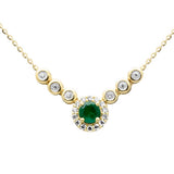 .37ct G SI 14K Yellow Gold Diamond & Emerald Gemstone Pendant Necklace 16+2" Ext