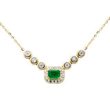 .34ct G SI 14K Yellow Gold Diamond & Emerald Gemstone Pendant Necklace 16+2" Ext