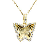 <span style="color:purple">SPECIAL!</span> .28ct G SI 14K Yellow Gold Diamond Butterfly Pendant Necklace 18" Long Chain