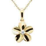 .03ct G SI 14K Yellow Gold Diamond Flower Pendant Necklace 18" Long Chain