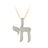 .16ct G SI 14K Yellow Gold Diamond Chai Jewish Pendant Necklace 18" Long Chain