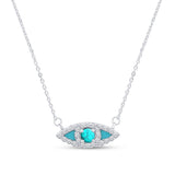 .30ct G SI 14K White Gold Diamond Turquoise and Blue Enamel Evil Eye Pendant Necklace 18" Long Chain
