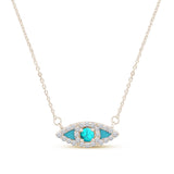 <span style="color:purple">SPECIAL!</span> .26ct G SI 14K Yellow Gold Diamond Torquise and Blue Enamel Evil Eye Pendant Necklace 18" Long Chain