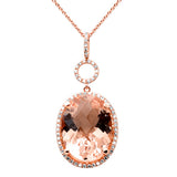 7.66ct G SI 14K Rose Gold Diamond & Morganite Gemstone Pendant Necklace 16" Long Chain