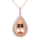 5.14ct G SI 14K Rose Gold Diamond & Pear Shape Morganite Gemstone Pendant Necklace 16" Long Chain