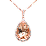 3.63ct G SI 14K Rose Gold Diamond & Pear Shape Morganite Gemstone Pendant Necklace 16" Long Chain