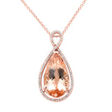 4.18ct G SI 14K Rose Gold Diamond & Pear Shape Morganite Gemstone Pendant Necklace 16" Long Chain