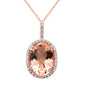 <span style="color:purple">SPECIAL!</span> 4.98ct G SI 14K Rose Gold Diamond & Oval Morganite Gemstone Pendant Necklace 16" Long Chain
