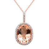 <span style="color:purple">SPECIAL!</span> 4.98ct G SI 14K Rose Gold Diamond & Oval Morganite Gemstone Pendant Necklace 16" Long Chain