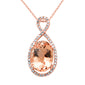 <span style="color:purple">SPECIAL!</span> 6.40ct G SI 14K Rose Gold Diamond & Oval Morganite Gemstone Pendant Necklace 16" Long Chain