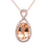 <span style="color:purple">SPECIAL!</span> 6.40ct G SI 14K Rose Gold Diamond & Oval Morganite Gemstone Pendant Necklace 16" Long Chain