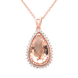 3.33ct G SI 14K Rose Gold Diamond & Pear Shape Morganite Gemstone Pendant Necklace 16" Long Chain
