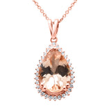 3.42ct G SI 14K Rose Gold Diamond & Pear Shape Morganite Gemstone Pendant Necklace 16" Long Chain