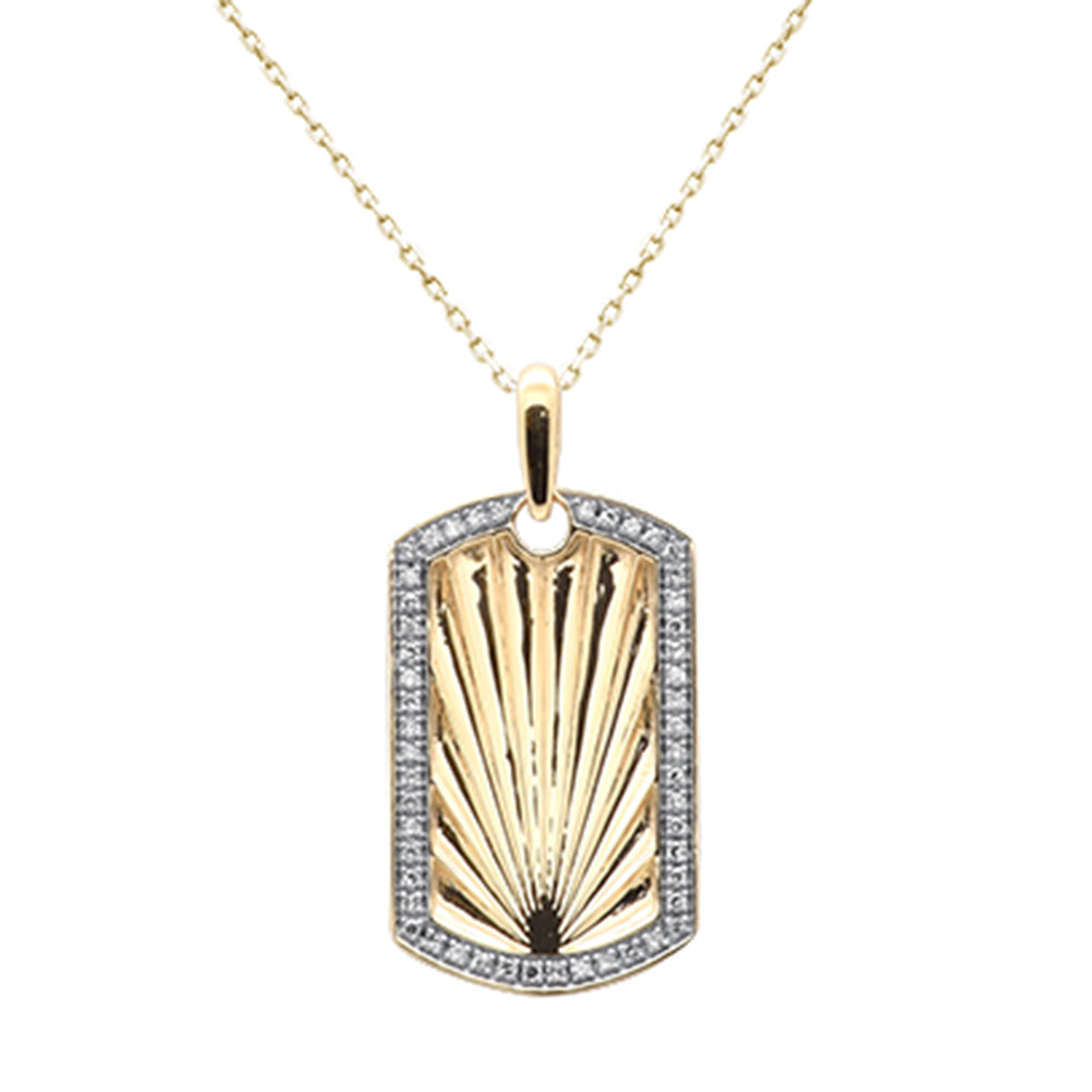 .20ct G SI 14K Yellow Gold Diamond Medallion Dog Tag Charm Pendant Necklace 18" Long Chain