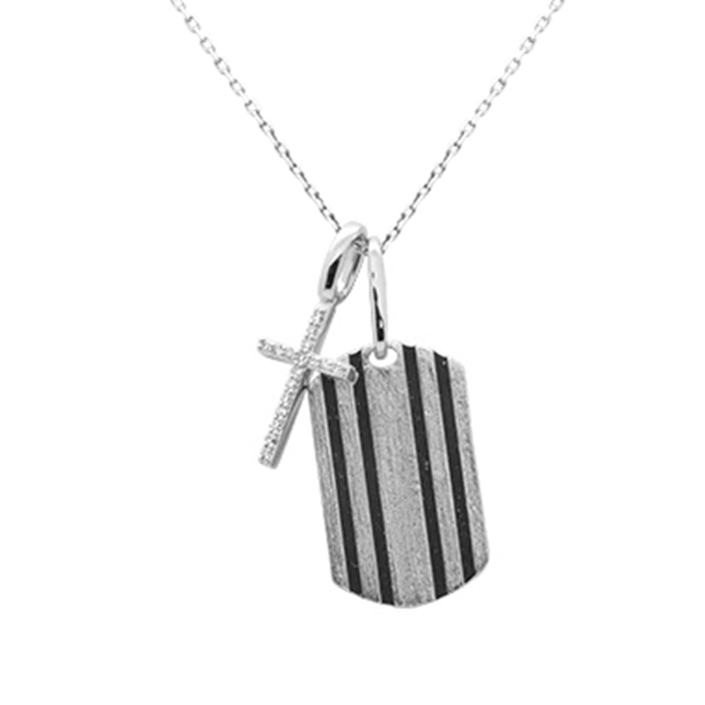 .07ct G SI 14K White Gold Diamond Medallion Dog Tag Charm Pendant Necklace 18" Long