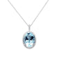 <span style="color:purple">SPECIAL!</span>5.80ct G SI 14K White Gold Diamond & Oval Shape Aquamarine Gemstone Pendant Necklace 18" Long Chain