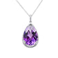 <span style="color:purple">SPECIAL!</span>8.60ct G SI 14K White Gold Diamond & Pear Shape Amethyst Gemstone Pendant Necklace 18" Long Chain