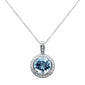 <span style="color:purple">SPECIAL!</span>3.41ct G SI 14K White Gold Diamond & Round Shape Aquamarine Gemstone Pendant Necklace 16" Long Chain