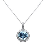 <span style="color:purple">¡ESPECIAL!</span>Colgante de oro blanco de 14K con diamantes y aguamarina redonda de 3.41ct G SI, cadena de 16" de largo
