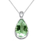 <span style="color:purple">SPECIAL!</span>9.50ct G SI 14K White Gold Diamond & Pear Shape Green Amethyst Pendant Necklace 18" Long Chain