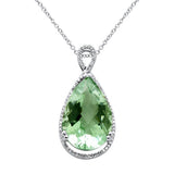 9.50ct G SI 14K White Gold Diamond & Pear Shape Green Amethyst Pendant Necklace 18" Long Chain