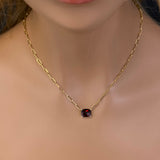 3.38ct G SI 14K Yellow Gold Garnet Gemstone Paperclip Pendant Necklace 14+2" Long
