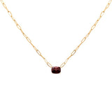 3.38ct G SI 14K Yellow Gold Garnet Gemstone Paperclip Pendant Necklace 14+2" Long