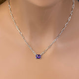 2.86ct G SI 14K White Gold Amethyst Gemstone Paperclip Pendant Necklace 14+2" Long