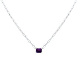 2.86ct G SI 14K White Gold Amethyst Gemstone Paperclip Pendant Necklace 14+2" Long