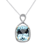 <span style="color:purple">SPECIAL!</span> 4.20ct G SI 14K White Gold Diamond & Aquamarine Gemstone Pendant Necklace 16" Long