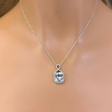 <span style="color:purple">SPECIAL!</span> 4.20ct G SI 14K White Gold Diamond & Aquamarine Gemstone Pendant Necklace 16" Long