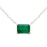 1.18ct G SI 14K White Gold  Emerald Gemstone Solitaire Pendant Necklace 18" Long