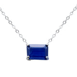 .87ct G SI 14K White Gold Blue Sapphire Solitaire Gemstone Pendant Necklace 18" Long