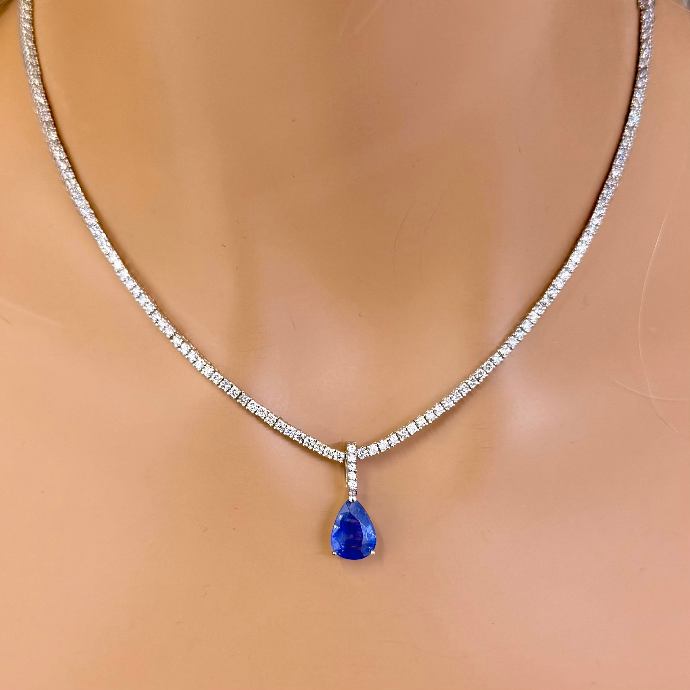 3.50ct G SI 14K White Gold Diamond & Blue Sapphire Gemstone Pendant  No Chain
