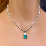 <span style="color:purple">SPECIAL!</span> 4.48ct G SI 14K White Gold Diamond & Emerald Gemstone Pendant  No Chain