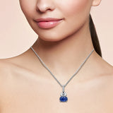 <span style="color:purple">SPECIAL!</span> 4.06ct G SI 14K White Gold Diamond Oval Shape & Blue Sapphire Gemstone Pendant  No Chain