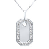 .49ct G SI 14K White Gold Diamond Name Dog Tag Pendant Necklace 18" Long