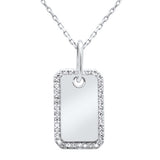 <span style="color:purple">¡ESPECIAL!</span> Colgante de placa de identificación de diamante de oro blanco de 14 quilates, 0.16ct G SI, 18" de largo